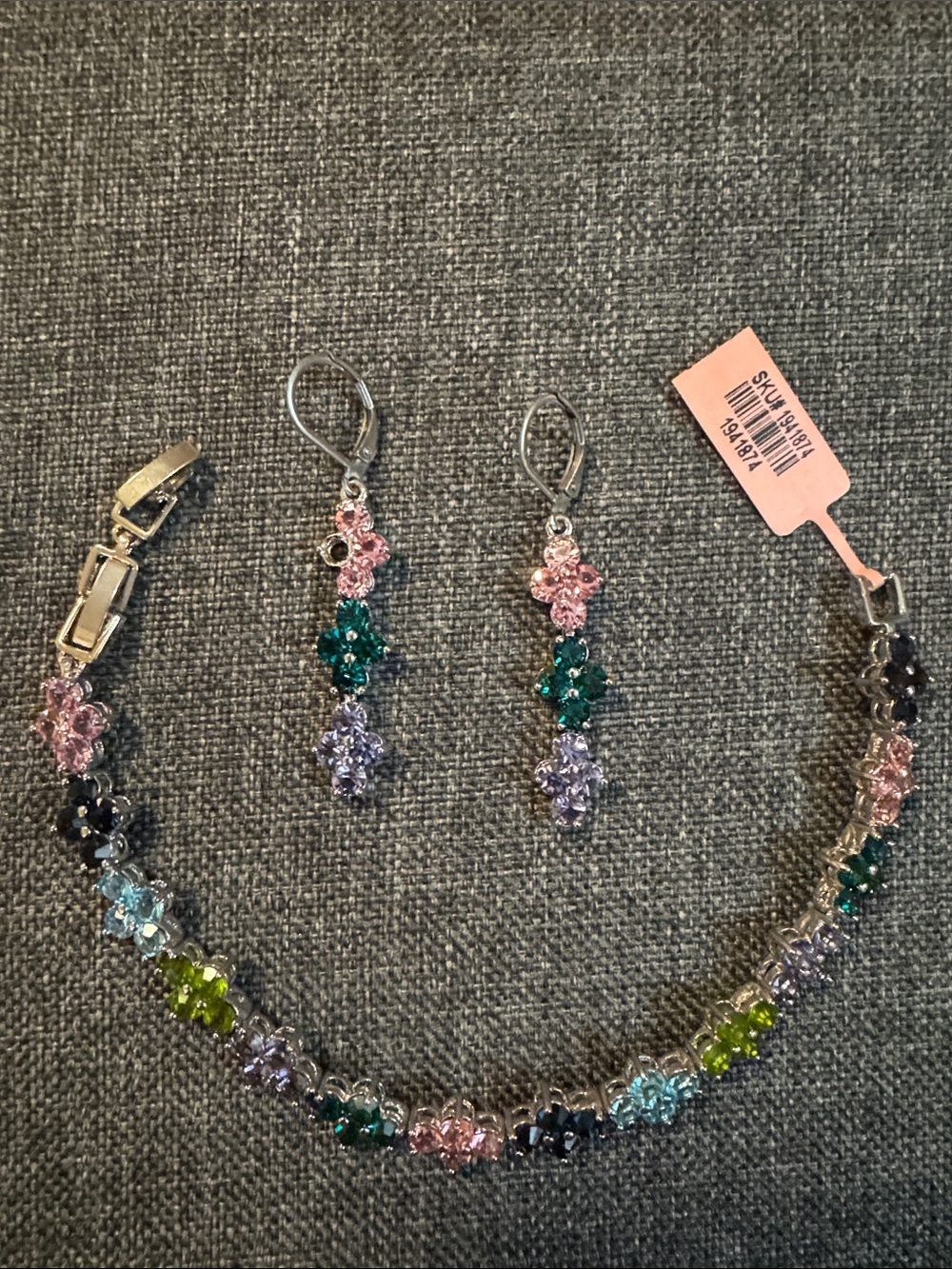 Multi-Color Crystal Flower Bracelet and Drop Earrings Set